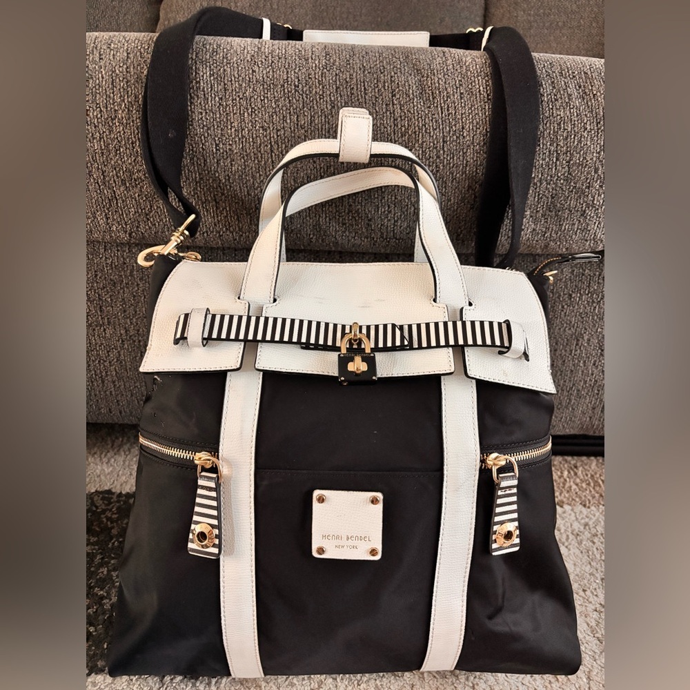 Henri Bendel Black and White Convertible Jettsetter Backpack